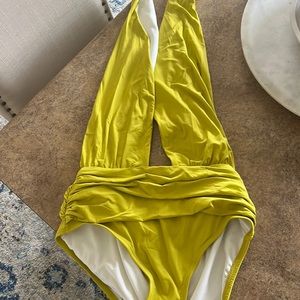 Banana republic, yellow, medium wrap strap swimsuit.